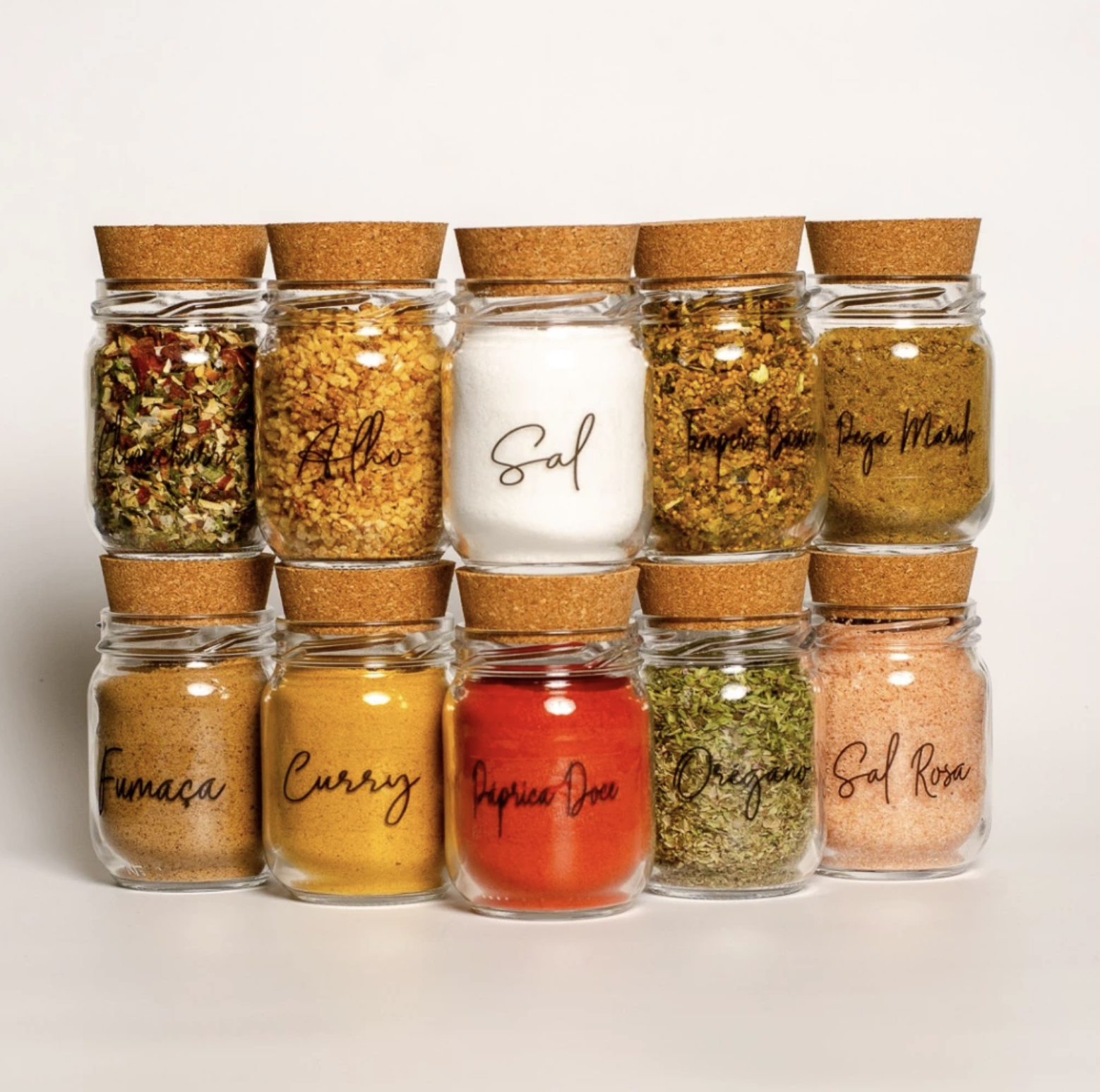Kit 10 Potes de Tempero 200ml com 42 Adesivos
